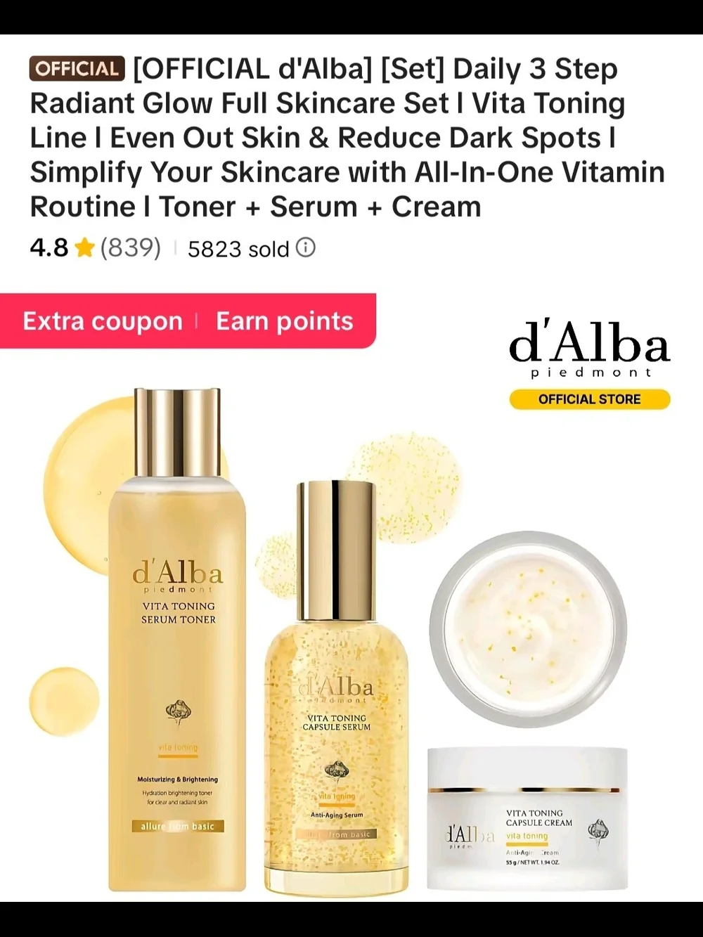 Alba Vita Toning Serum Toner & Capsule Cream Set - Yellow, Gold